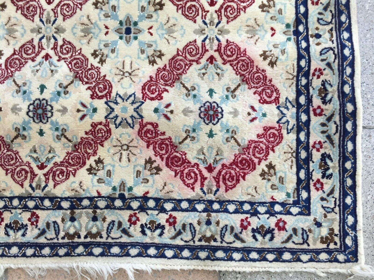 Blend of Wool and Silk Providing Durability and Elegance to Handmade Vintage Nain Rug - 1960s