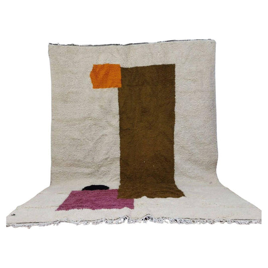Full view vintage Moroccan Berber rug 210x300 cm with abstract shapes

