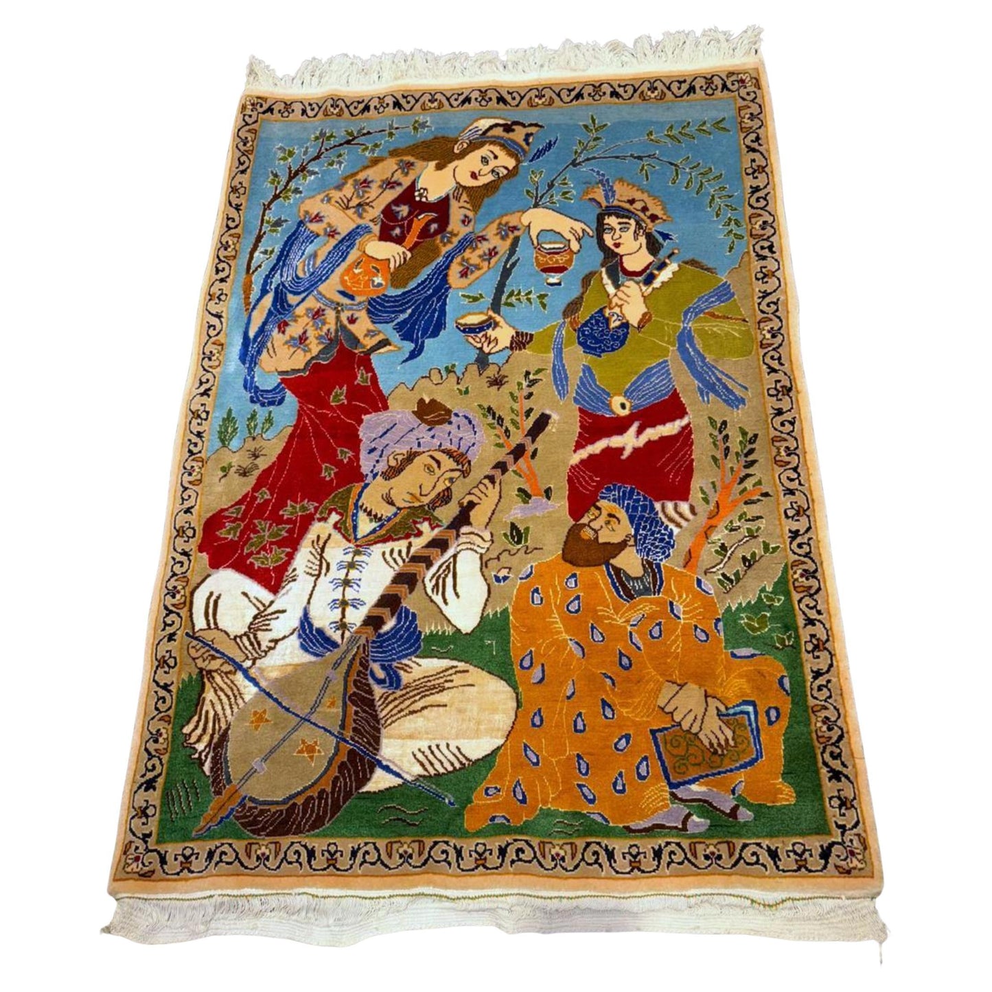 Vintage pictorial Isfahan rug with garden scene

