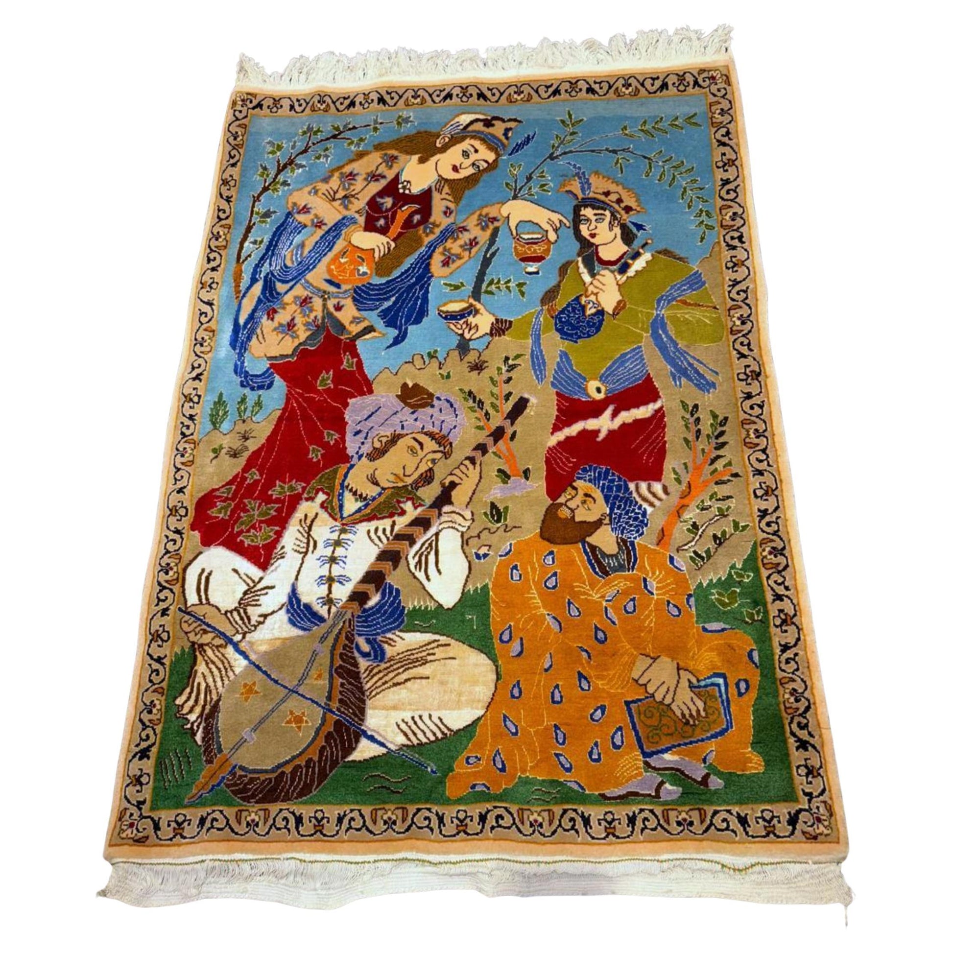Vintage pictorial Isfahan rug with garden scene

