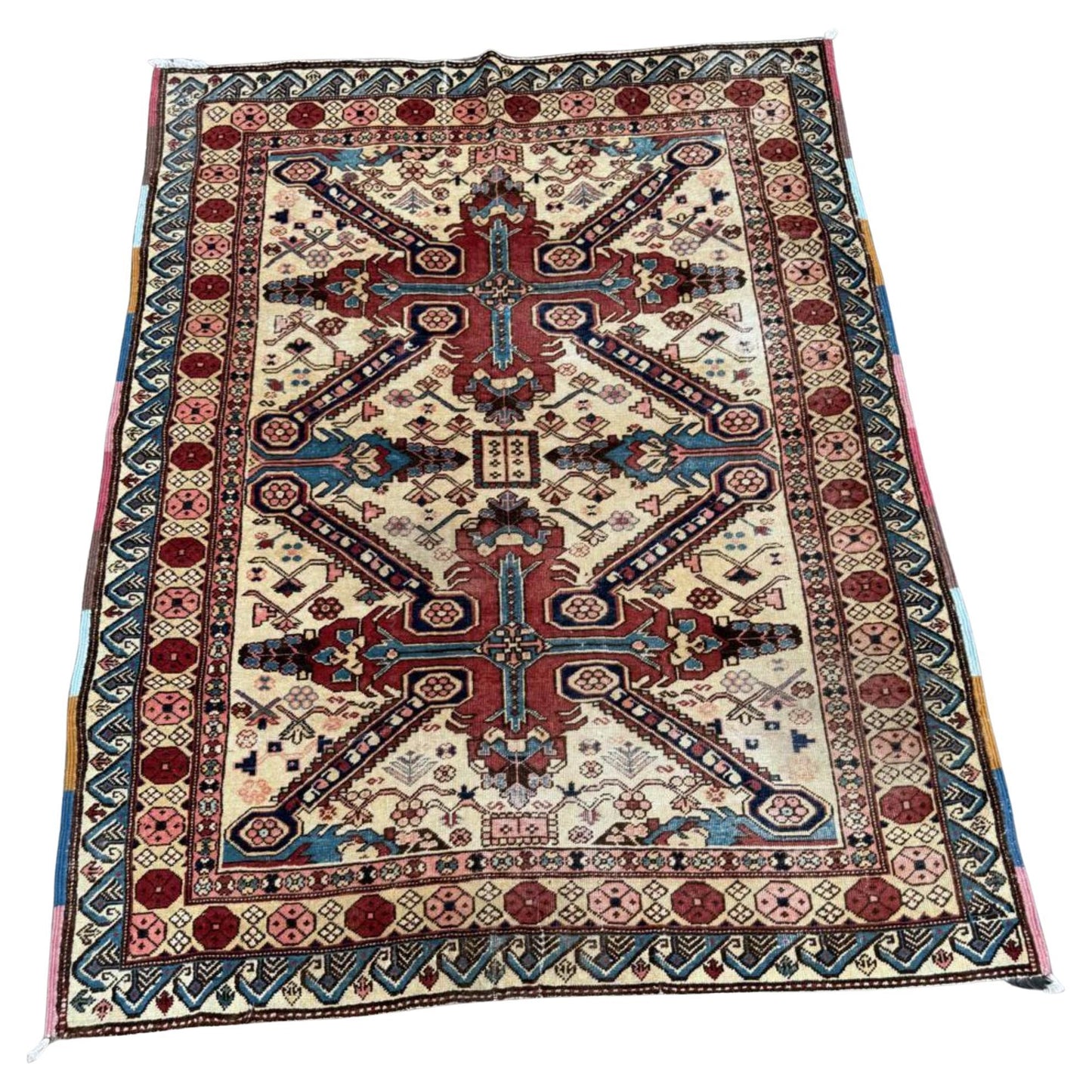 Antique Zeyhur rug with geometric medallions

