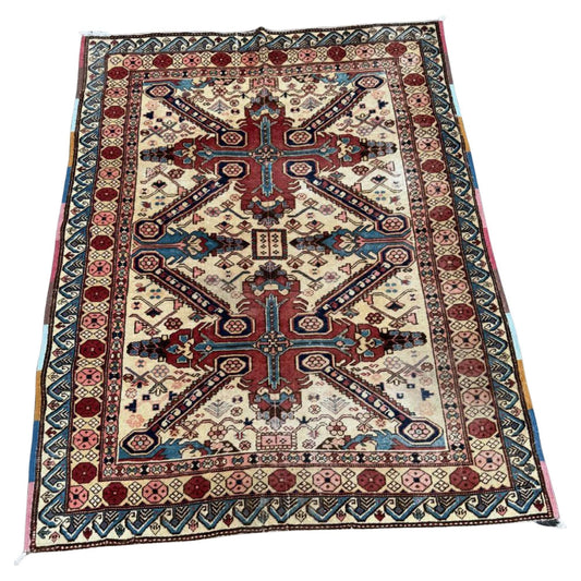 Antique Zeyhur rug with geometric medallions

