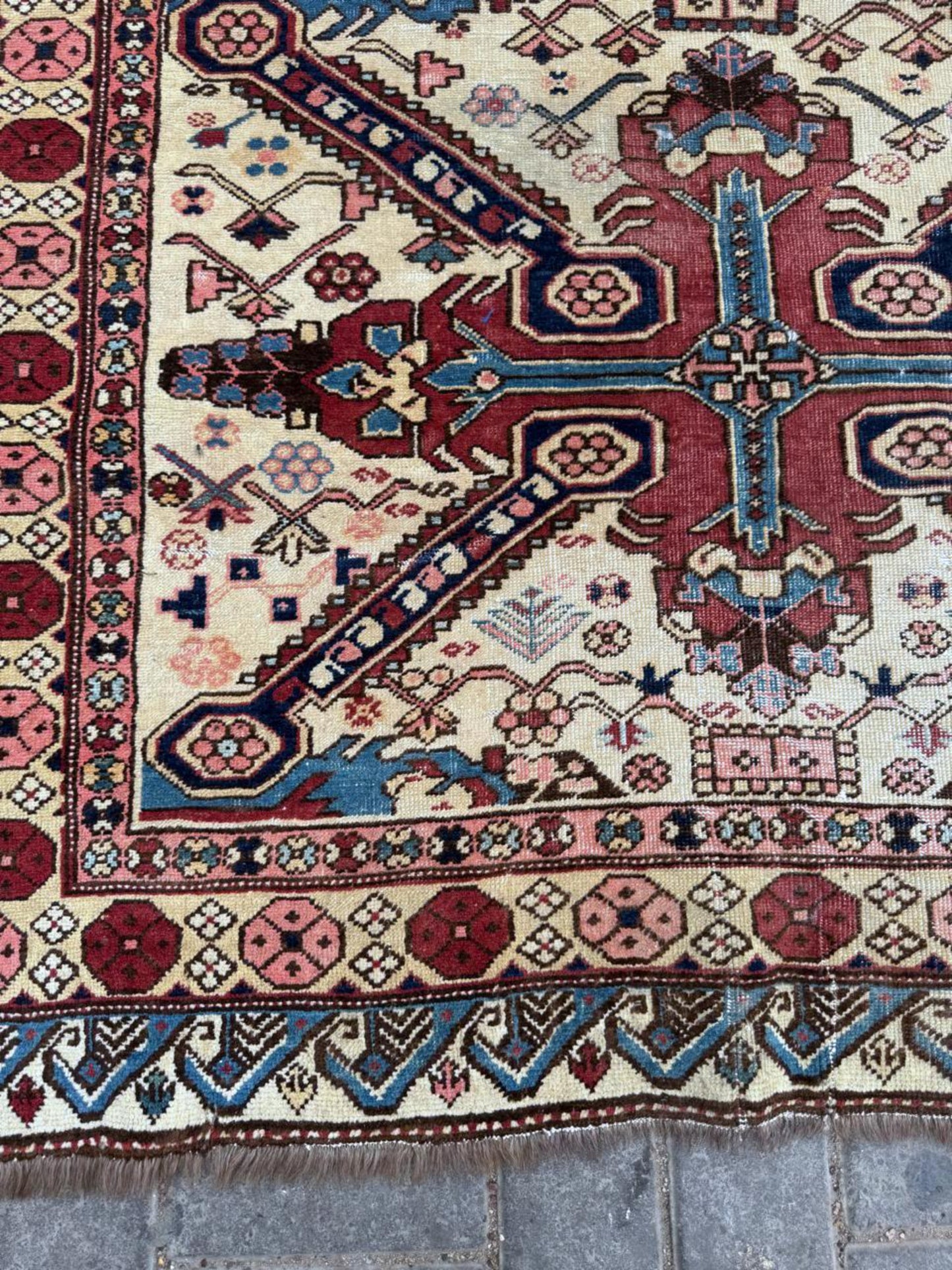 Deep madder red geometric elements

