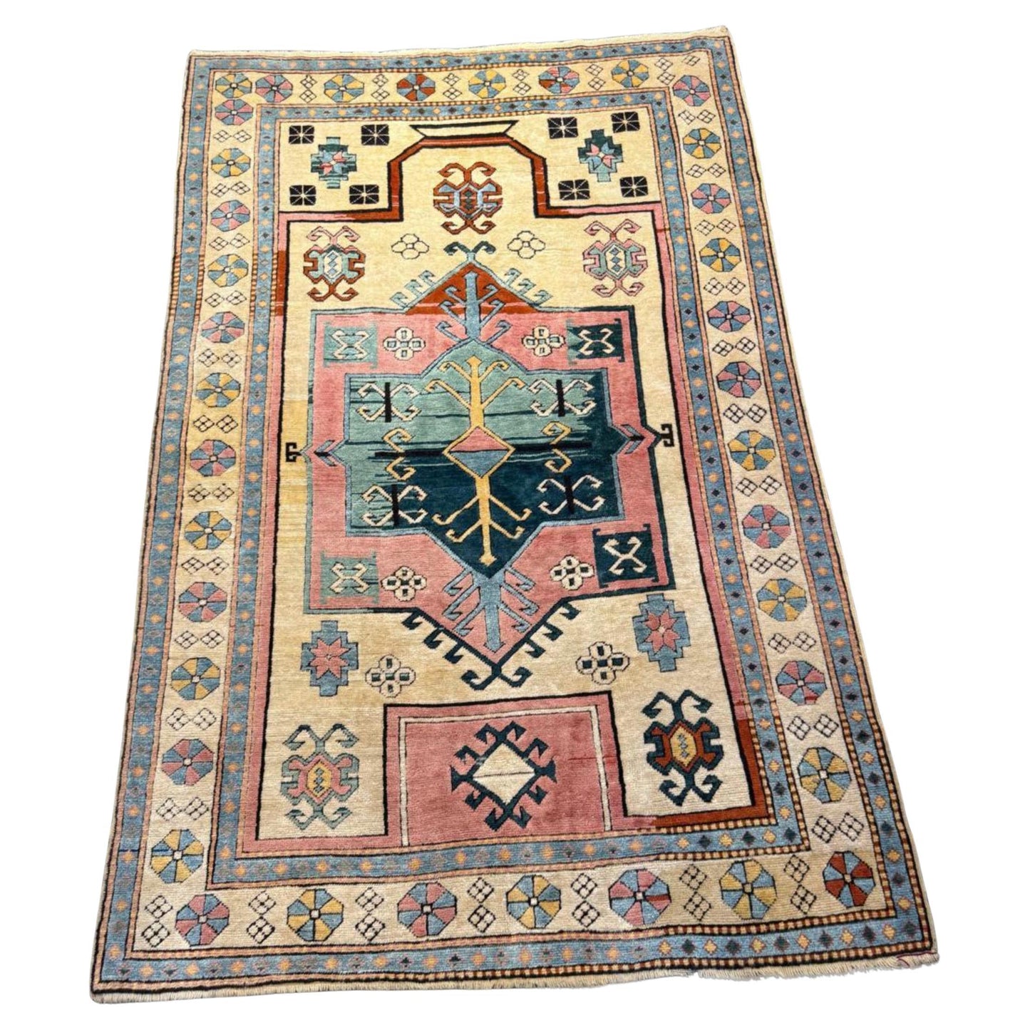 Vintage Anatolian runner rug with geometric medallions


