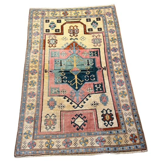 Vintage Anatolian runner rug with geometric medallions

