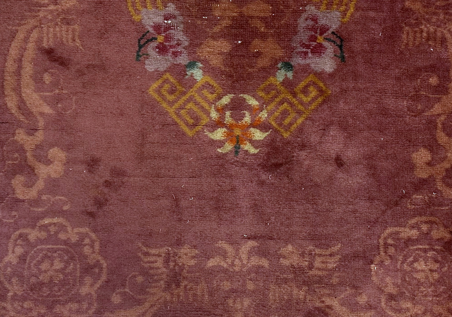 Unique handmade Art Deco Chinese rug, perfect for vintage decor
