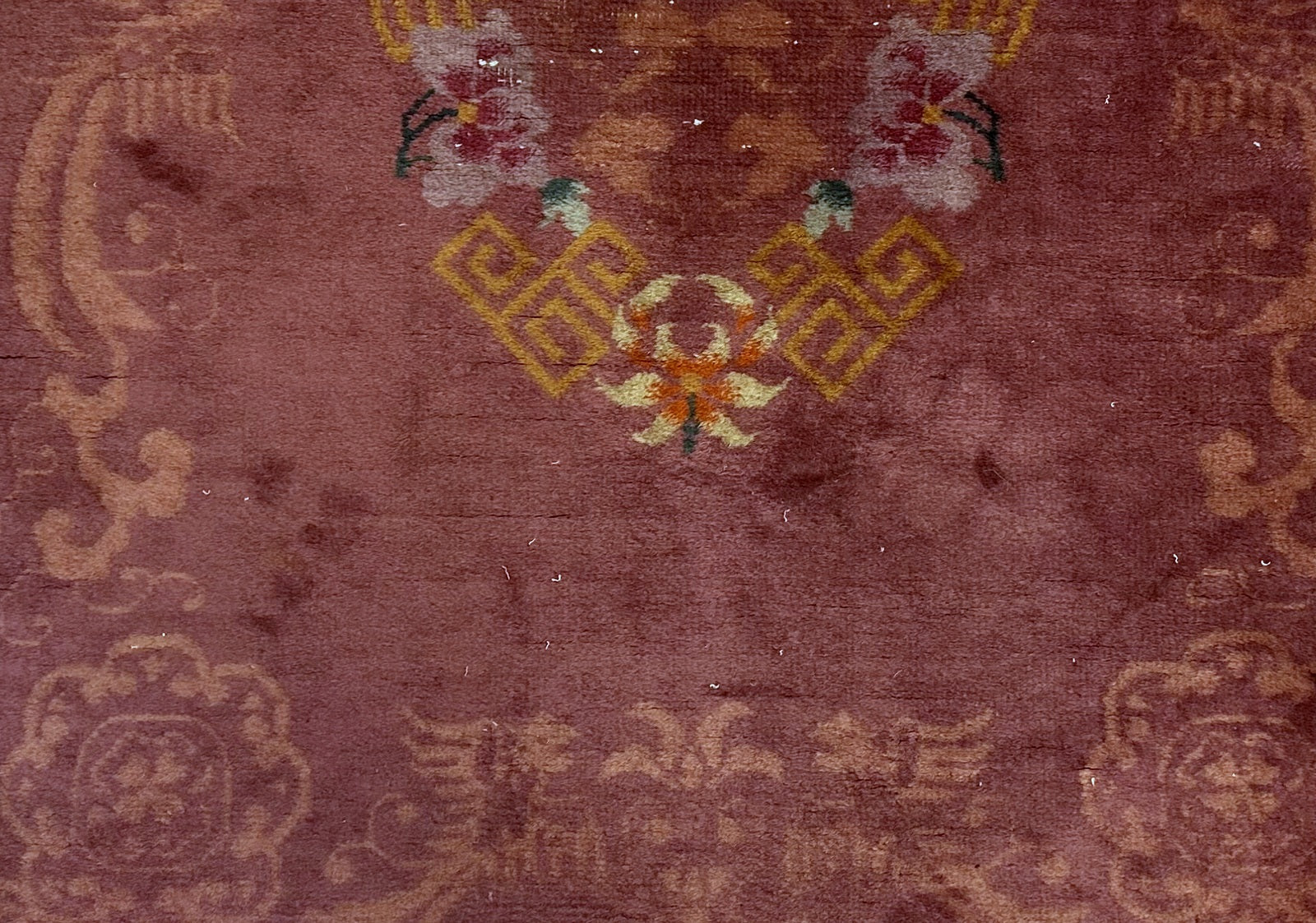 Unique handmade Art Deco Chinese rug, perfect for vintage decor
