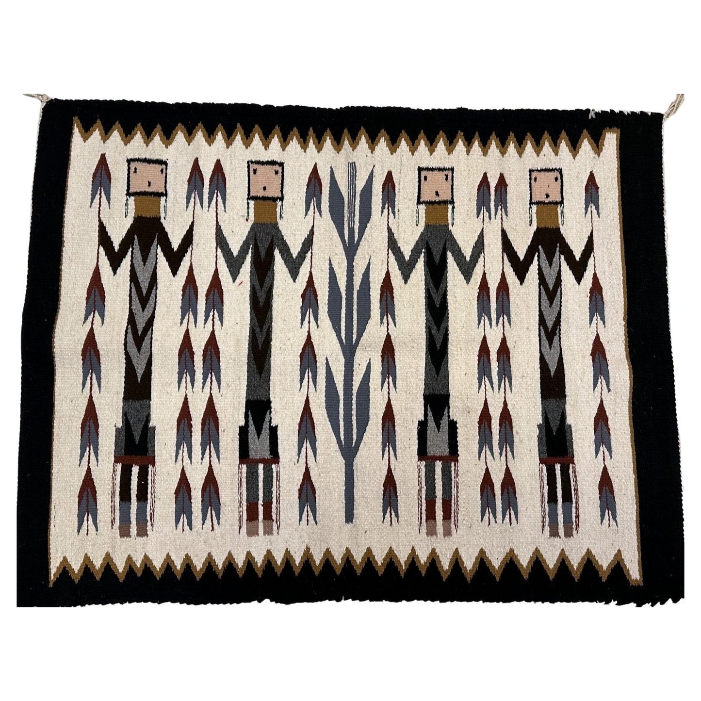 Antique Navajo Yei rug with four ceremonial figures

