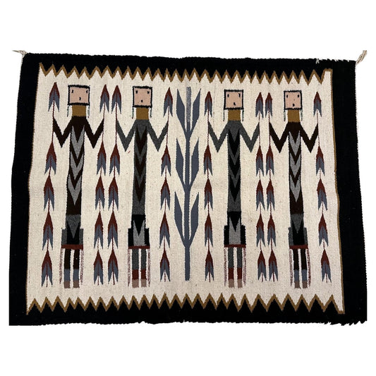 Antique Navajo Yei rug with four ceremonial figures

