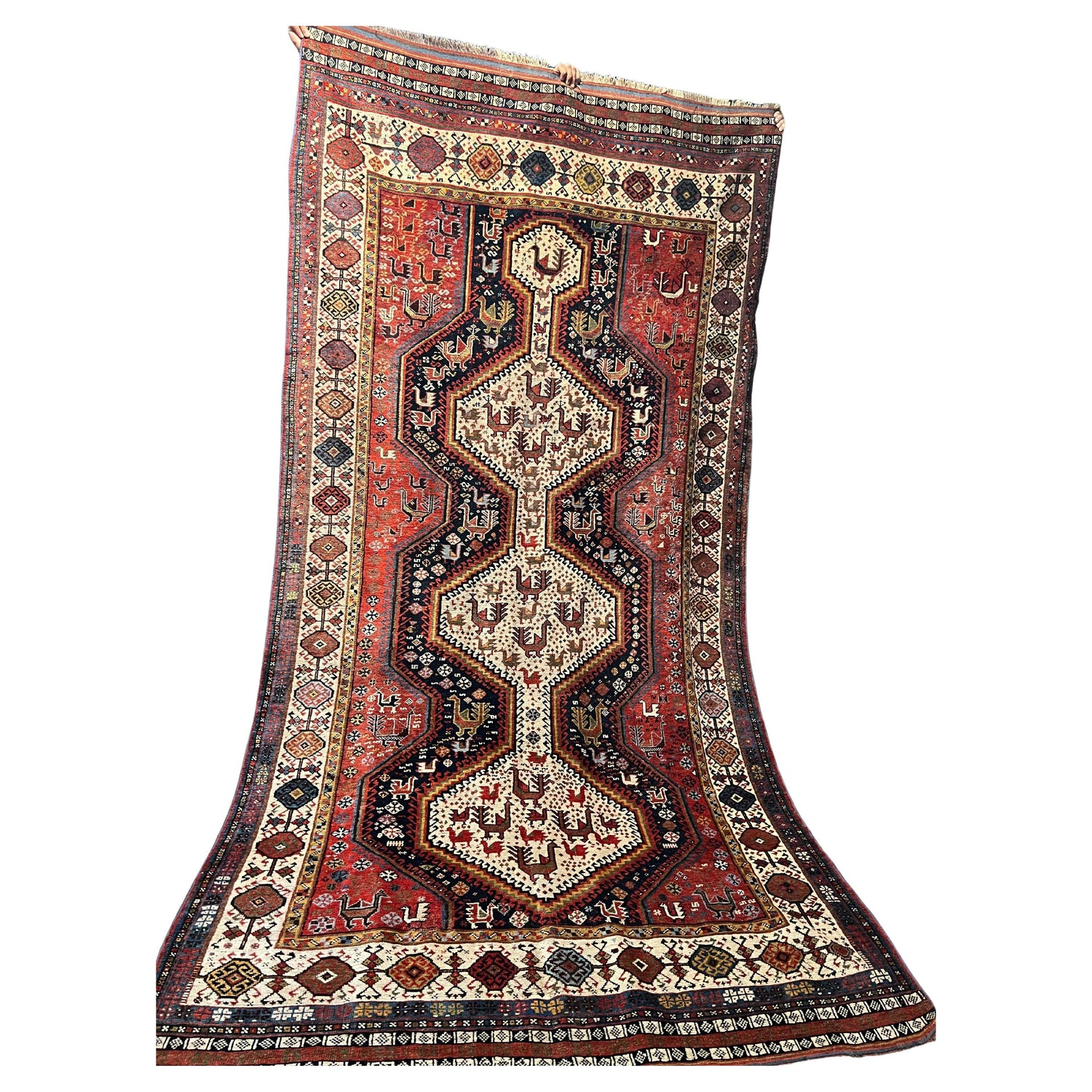 Full view Khamseh rug 147×287 cm with elongated medallion