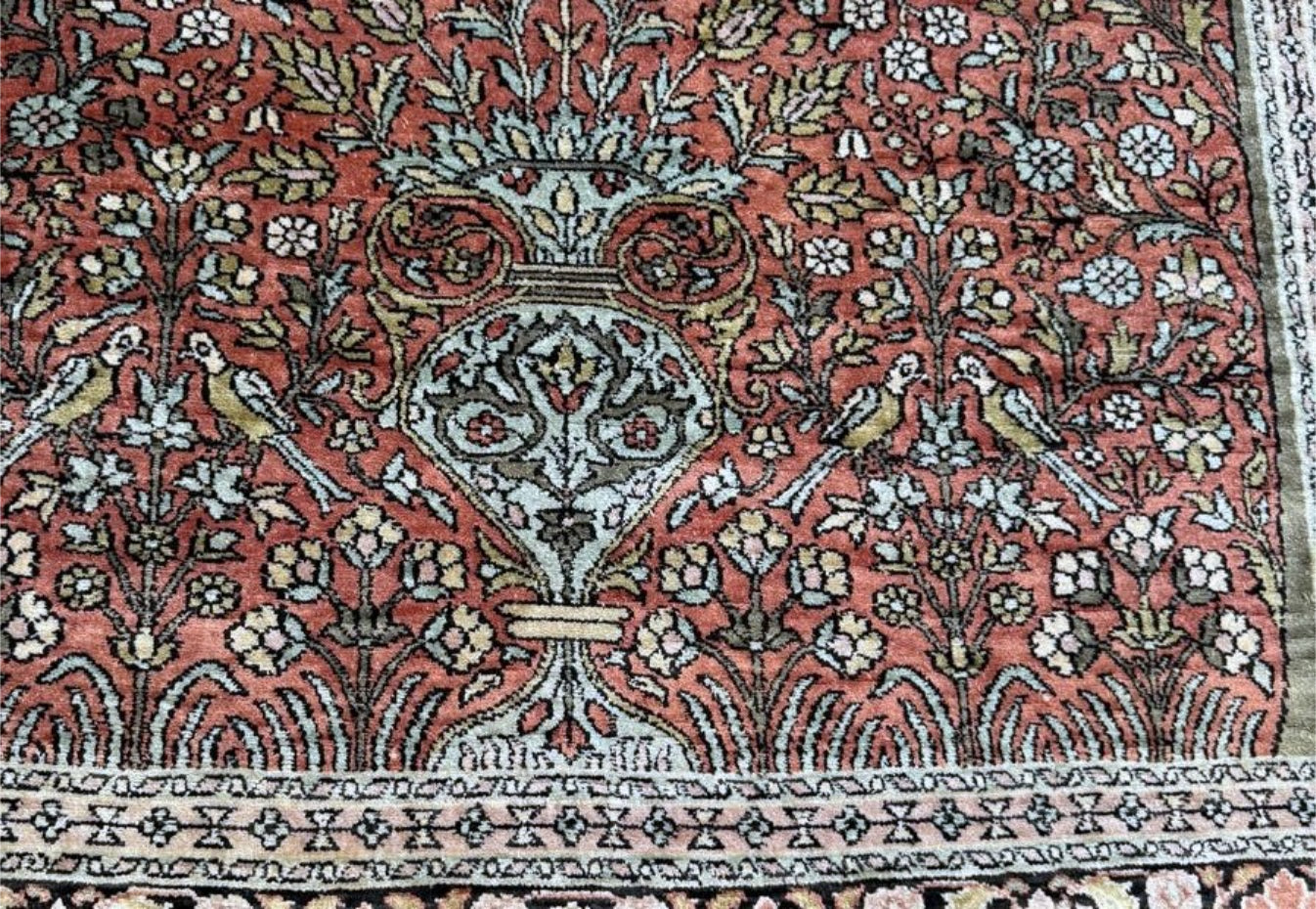 Detailed silk knotting showing velvety texture

