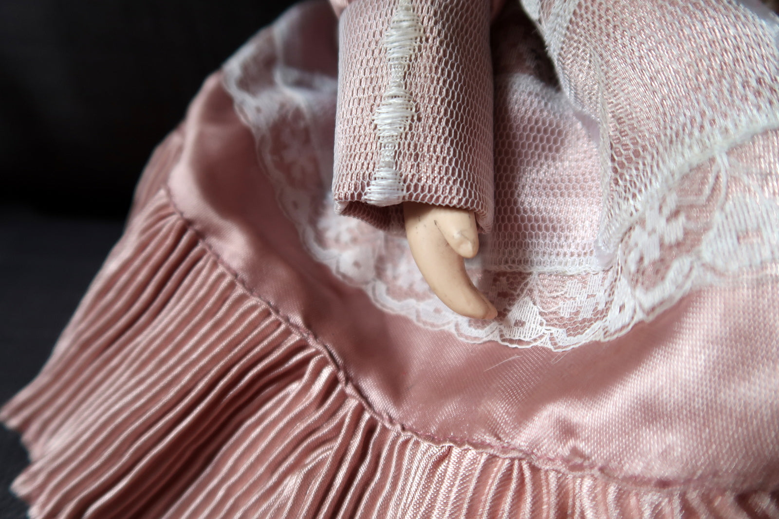 Pretty in pink vintage porcelain doll, 42 cm tall
