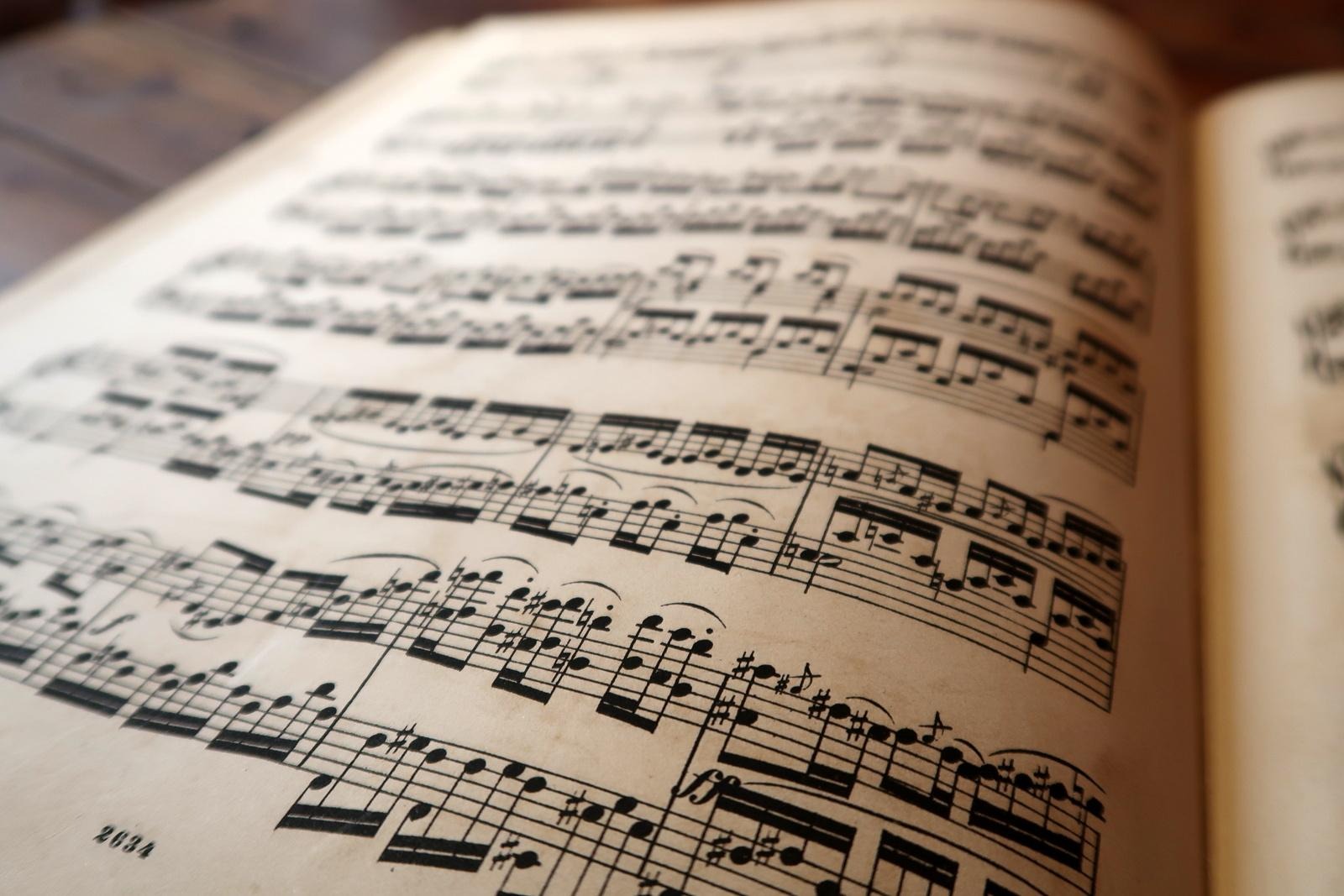 Overall shot of book on music stand or piano

