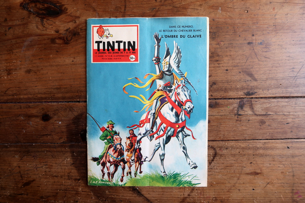 Original 1958 issue of Tintin magazine with an historic Titanic feature highlighted on the cover