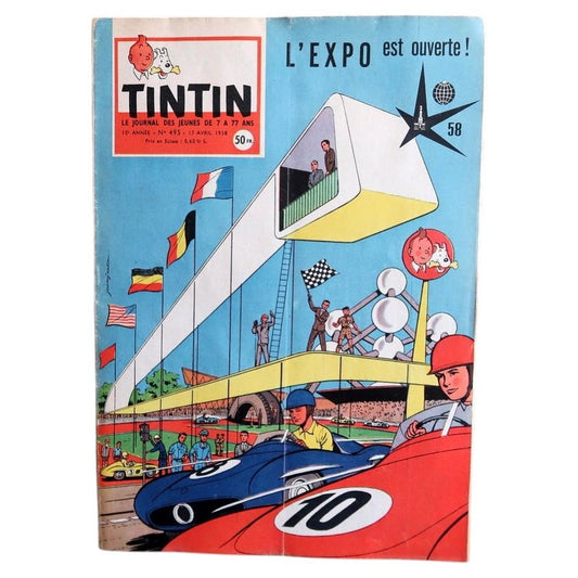 Vintage April 1958 Belgian Journal Tintin magazine issue number 495 featuring Blake and Mortimer S.O.S. Météores cover art (Ref: 2C110).