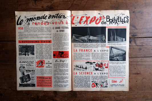 Mid-century 1958 Journal Tintin comic magazine published during the Brussels Expo 58 World Fair era by Le Lombard.