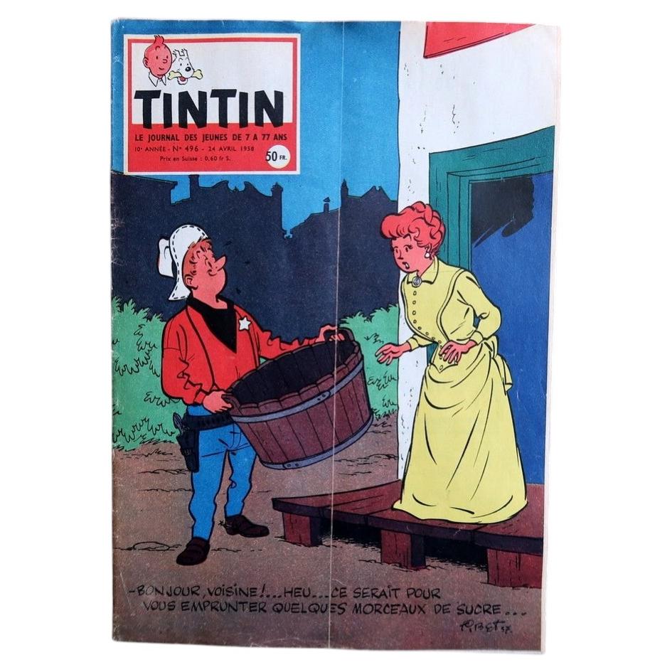 Vintage April 1958 Belgian Journal Tintin magazine issue number 496 featuring Chick Bill cover art by Tibet (Ref: 2C111).