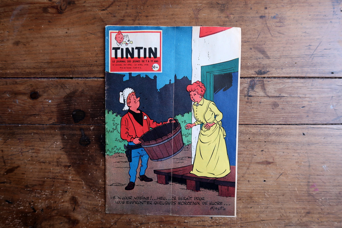 Original 1950s BD periodical Journal Tintin N° 496 showcasing Edgar P. Jacobs Blake and Mortimer S.O.S. Météores serialized pages.