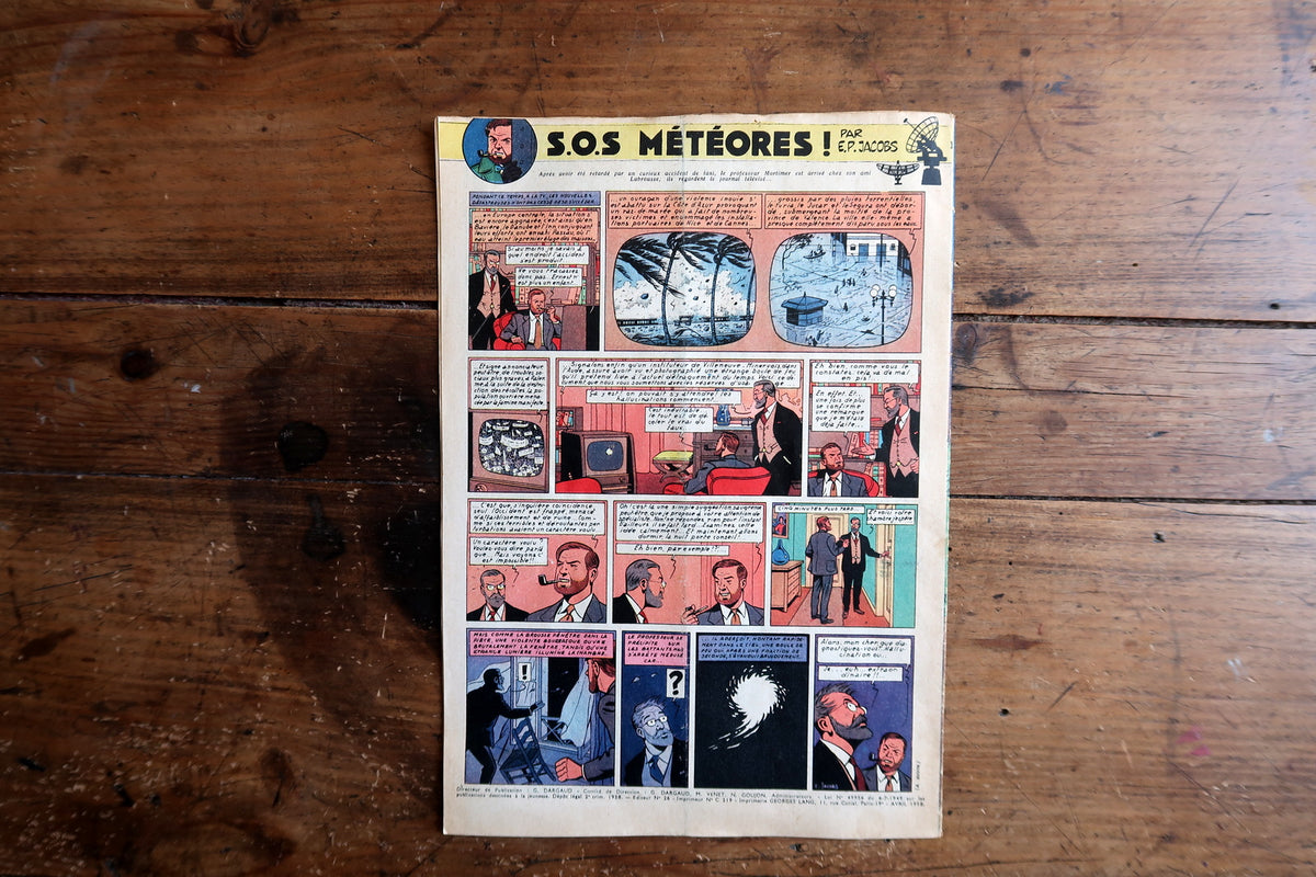 Collectible vintage April 1958 Tintin magazine cover with vibrant mid-century Western comic artwork by Tibet.