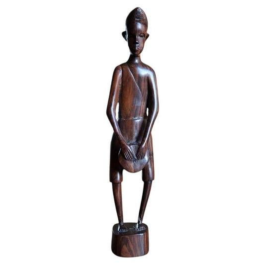 Mid-century hand-carved African hardwood male figure in polished dark ebony timber (Ref: 2C115).