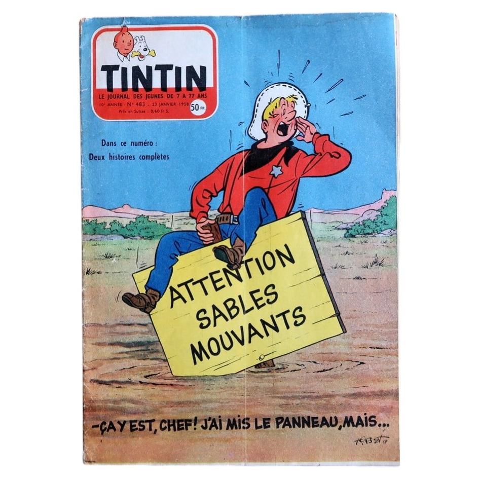Vintage January 1958 Belgian Journal Tintin magazine issue number 483 featuring Hergé Coke en Stock and Chick Bill serialization (Ref: 2C117).