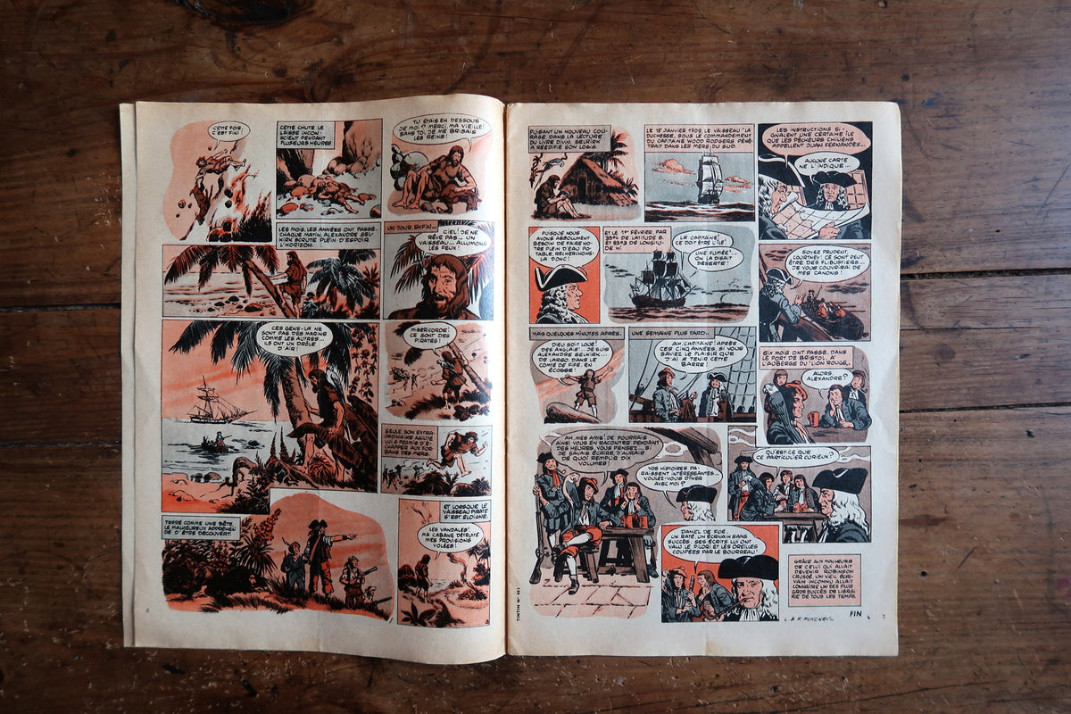 Collectible vintage January 1958 Tintin magazine cover with vibrant mid-century European comic artwork and typography.
