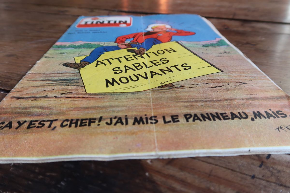 Rare 1958 Hergé Tintin adventure serialized comic magazine page in original vintage print.