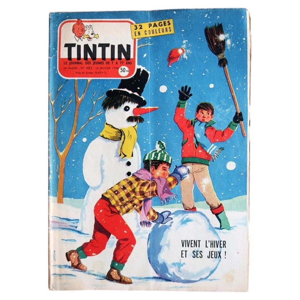 Vintage January 1958 Belgian Journal Tintin magazine issue number 482 featuring Hergé Coke en Stock and serialized BD adventures (Ref: 2C118).