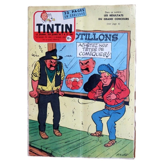 Vintage February 1958 Belgian Journal Tintin magazine issue number 486 featuring the final serialization chapter of Hergé Coke en Stock (Ref: 2C119).