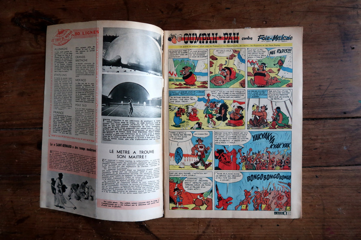 Oumpah-Pah contre Foie-Malade colour comic beside Tour du Monde news and metre-standard article