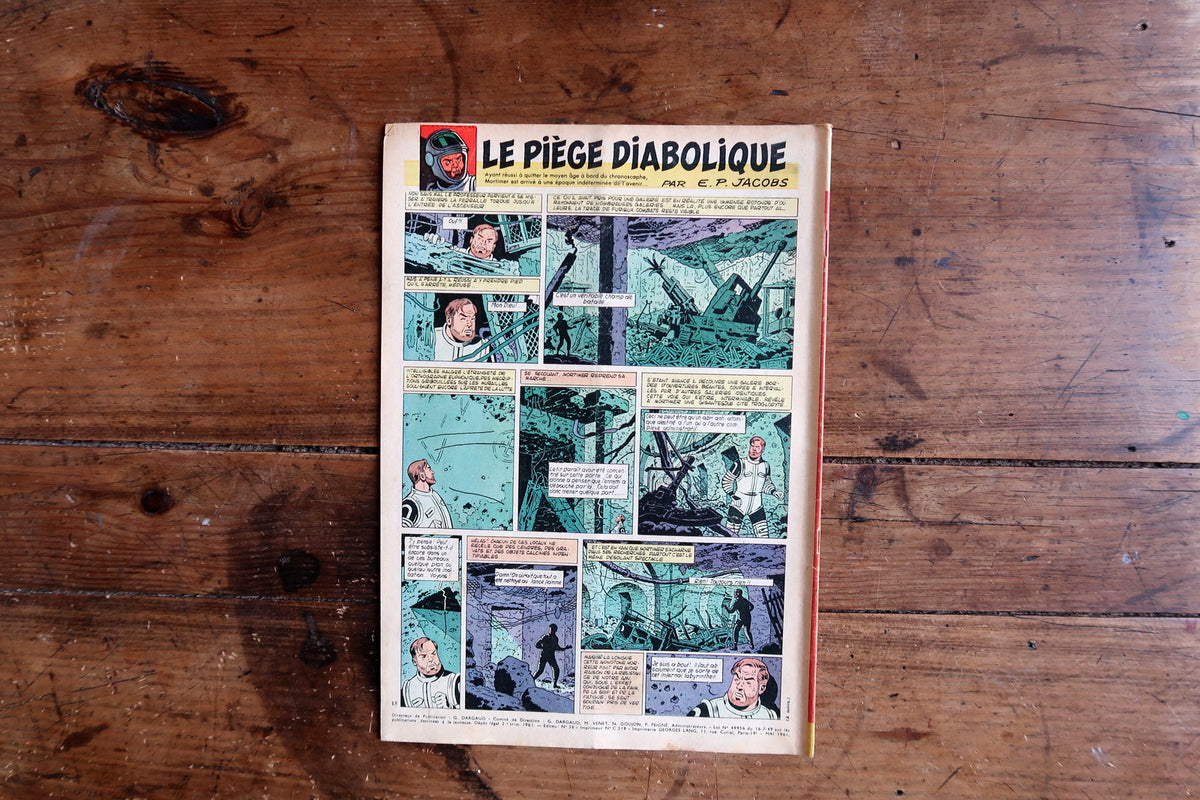 E.P. Jacobs Le Piège Diabolique back-cover episode with Mortimer and damaged machinery