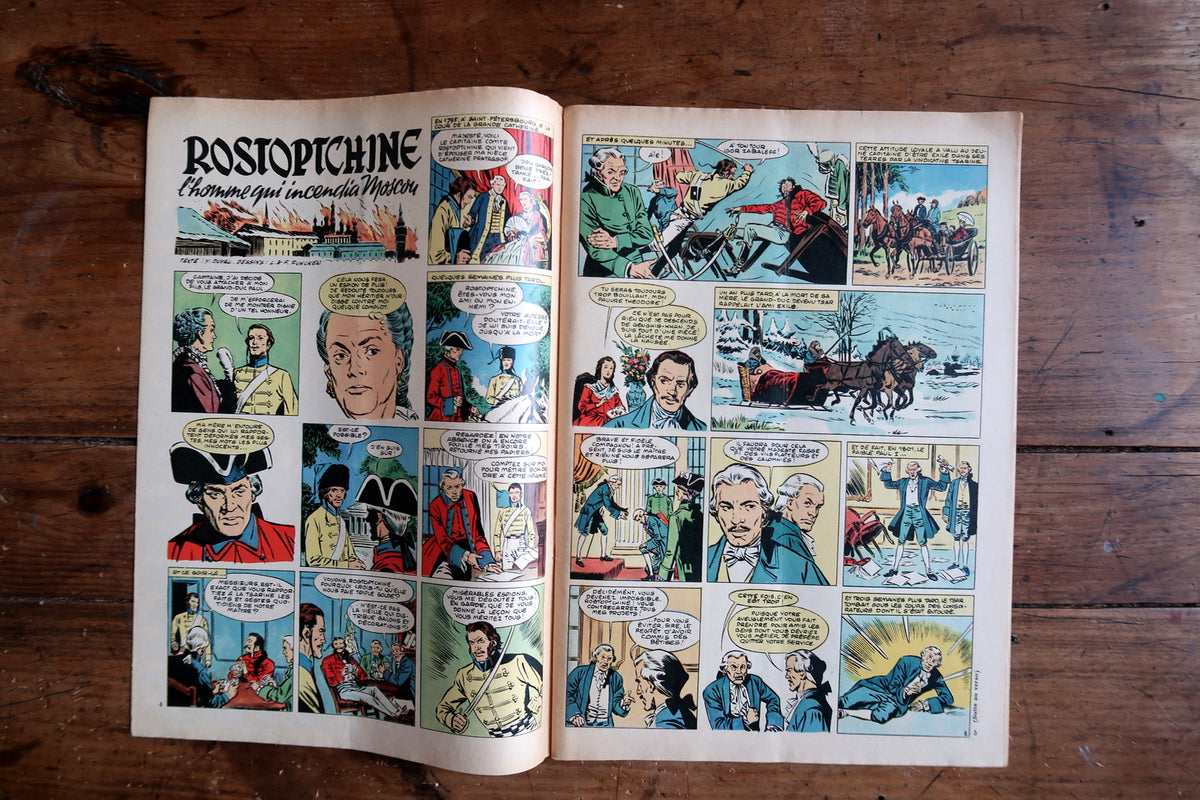 Rostoptchine historical comic spread with burning-city and wintry carriage scenes