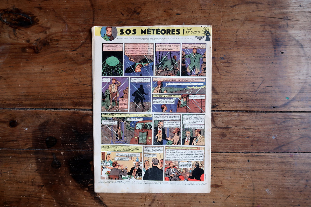 E.P. Jacobs S.O.S. Météores! back-cover episode with rain scenes, vehicle and interior conversations