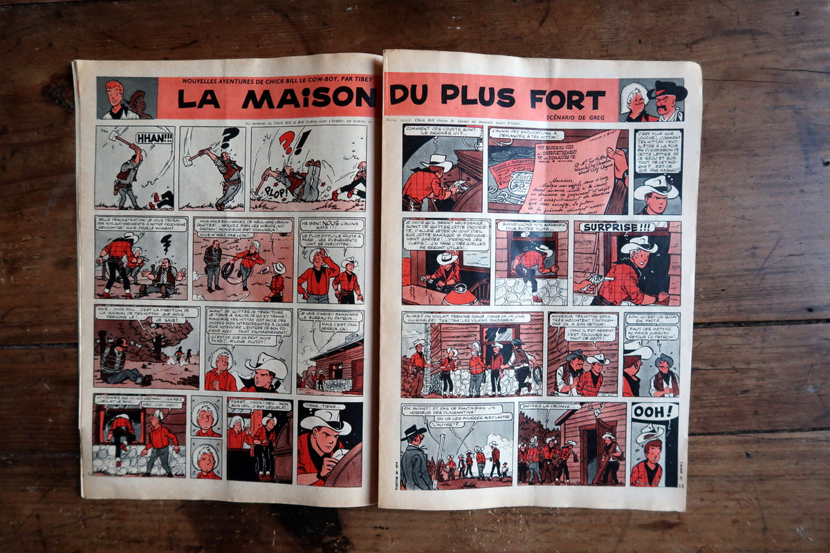 Chick Bill La Maison du Plus Fort double-page comic credited to Tibet and Greg