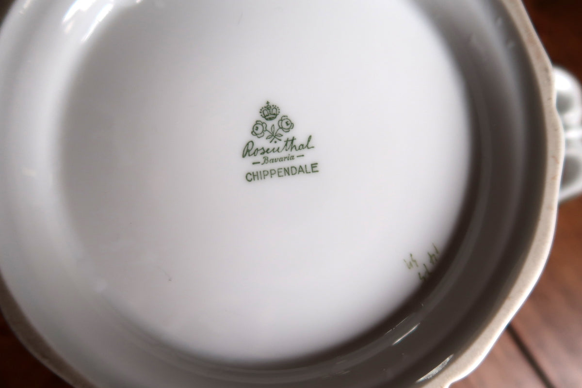 Close-up of green Rosenthal Bavaria Chippendale mark beneath crown and crossed roses