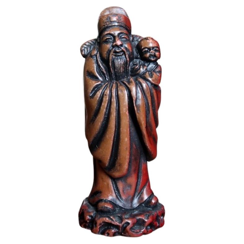 Chinese Fu Xing resin figurine 2C138 depicting a bearded elder holding a child