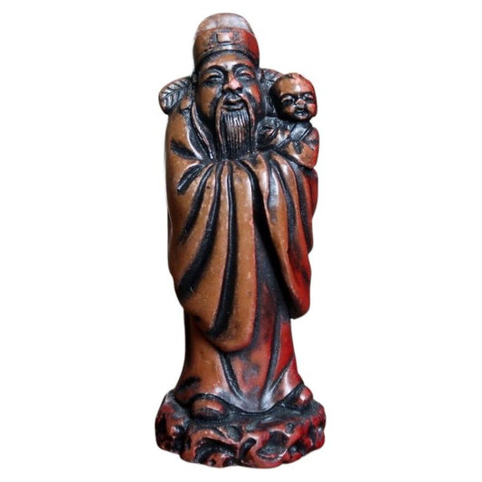 Chinese Fu Xing resin figurine 2C138 depicting a bearded elder holding a child