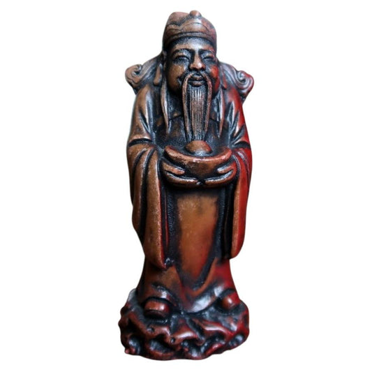 Vintage Chinese good-fortune resin figurine with long beard and red-brown robes