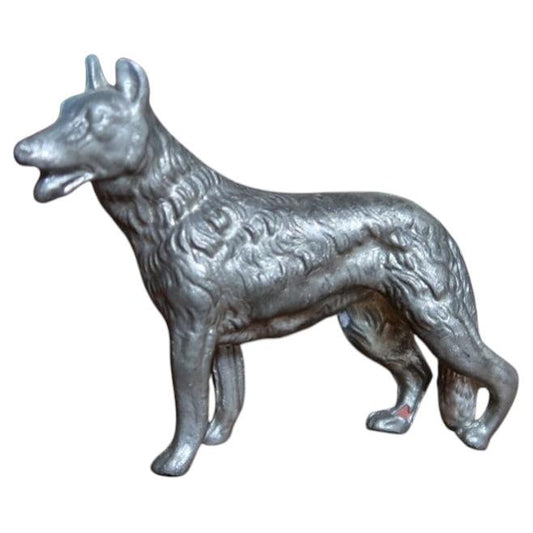 Silver-grey cast metal German Shepherd miniature with textured fur