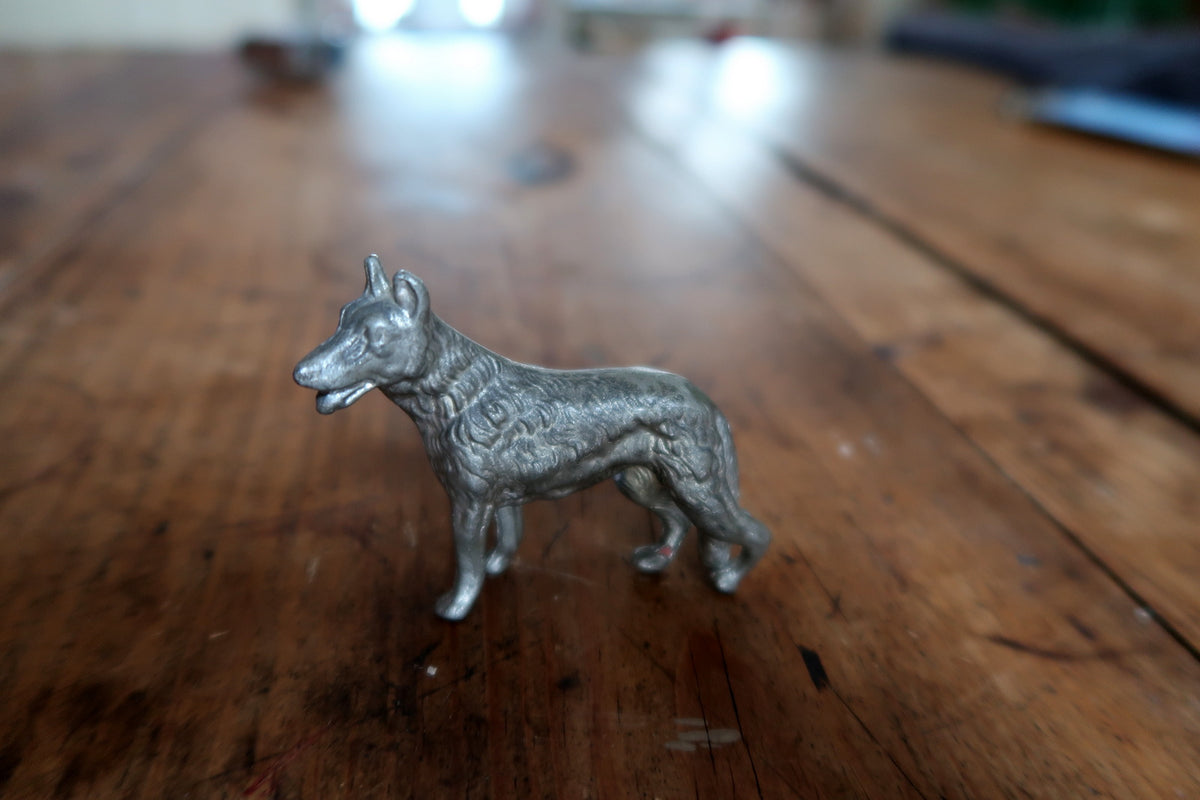 View of the miniature dog with modelled coat and lowered tail