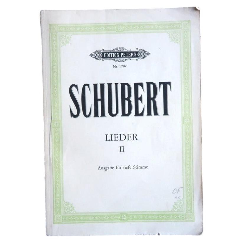 Schubert Lieder II low-voice score with pale green ornamental Edition Peters 178c cover.