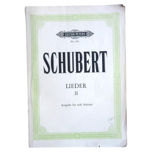 Schubert Lieder II low-voice score with pale green ornamental Edition Peters 178c cover.