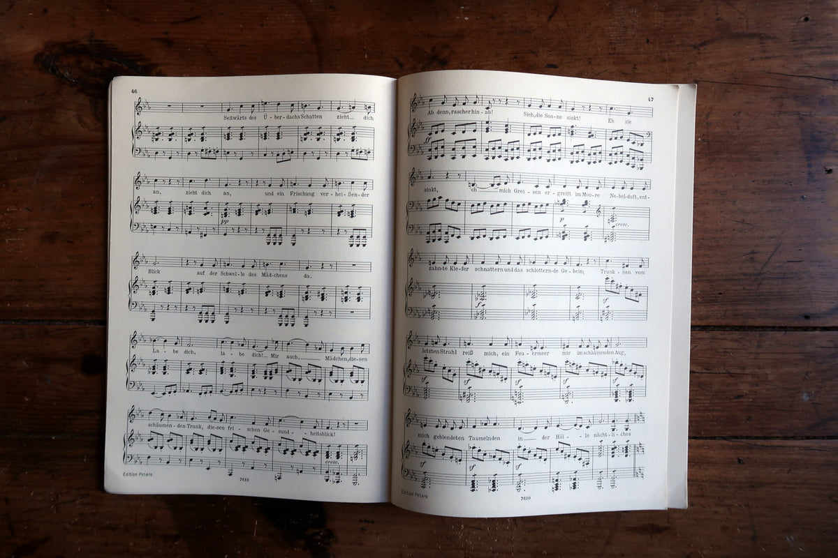Contents page beside the opening score of Meeres Stille for voice and piano.