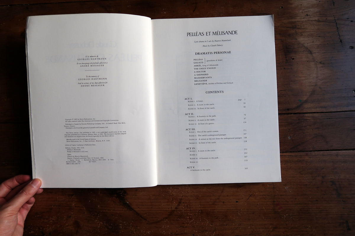 Full front cover with Claude Debussy’s name, woodland illustration and opera title.