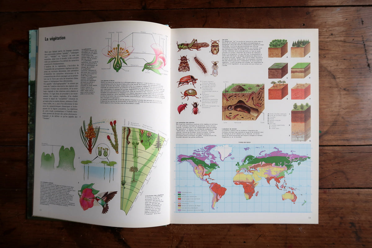 Blue rear cover with landscape and wildlife photographs surrounding publisher titles above a small world map.