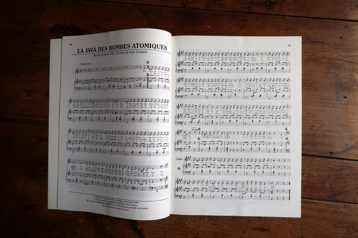 La Java des bombes atomiques score spread with Boris Vian and Alain Goraguer credits.
