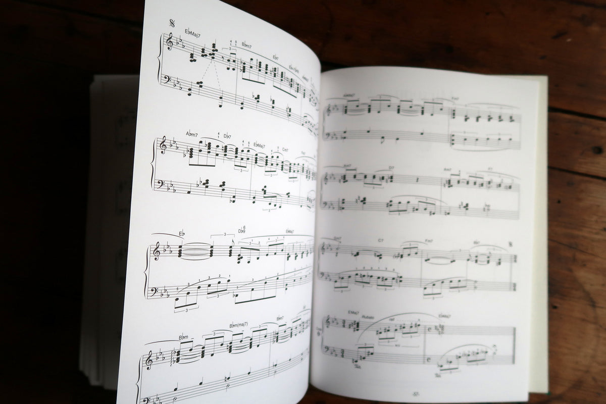Open piano score showing paired staves, chord symbols, fingerings and dynamic markings.