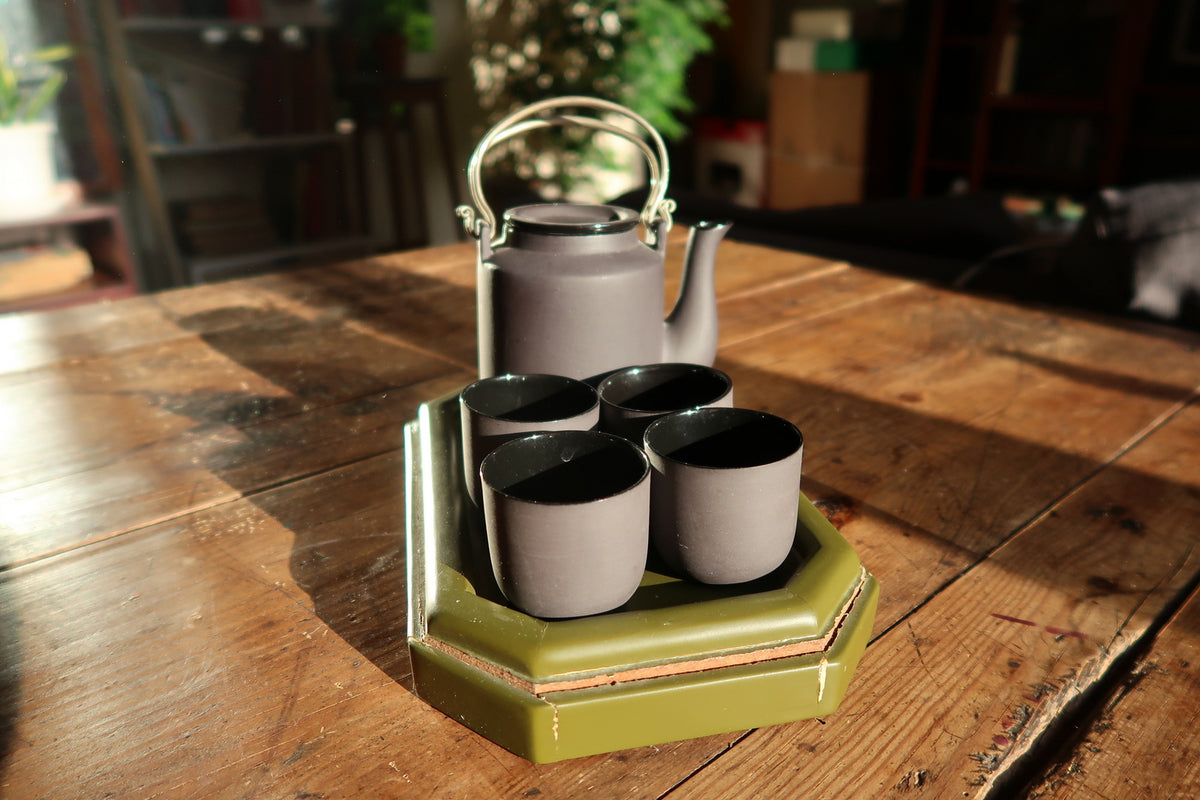 Vintage Hanoi ceramic tea set, minimalist design with matching serving tray