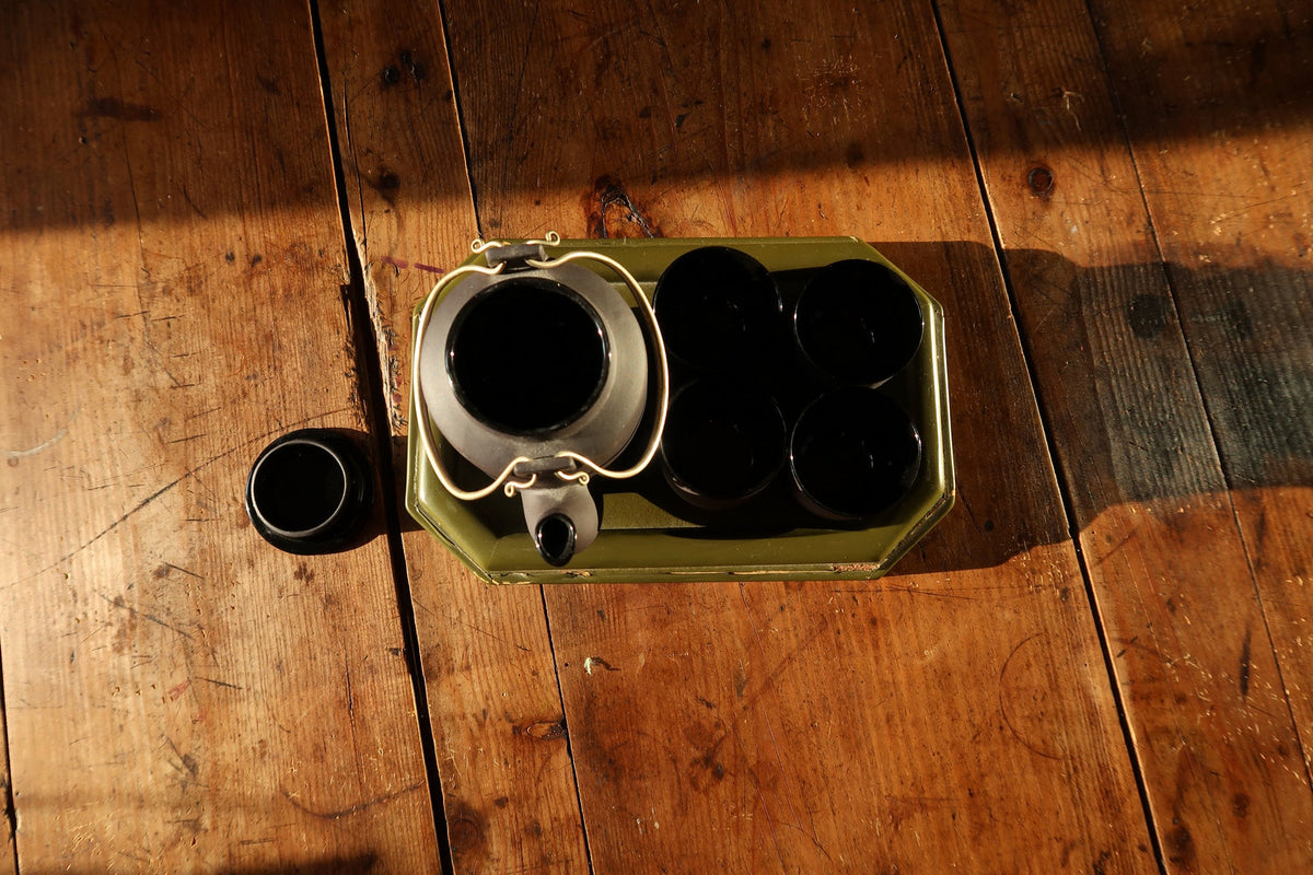 Vietnamese ceramic teapot and cups set, vintage design with matching tray