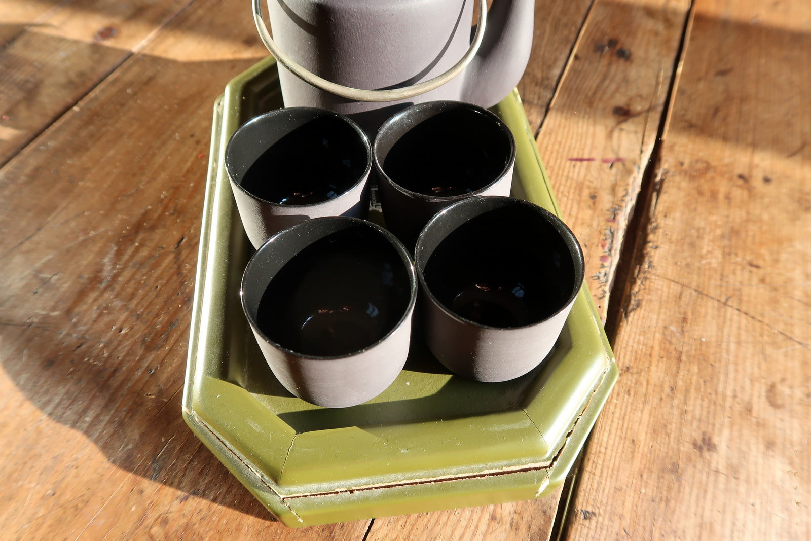 Vintage Vietnamese tea set detail, showing glaze texture and craftsmanship
